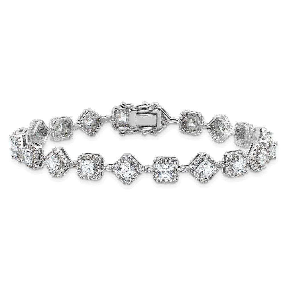Cheryl M Sterling Silver Rhodium-plated Fancy Brilliant-cut and Cushion-cut CZ 7.5 Inch Bracelet QCM1665-7.5