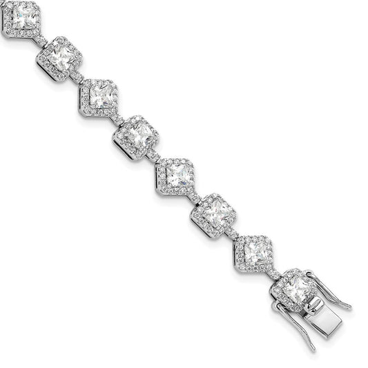 Cheryl M Sterling Silver Rhodium-plated Fancy Brilliant-cut and Cushion-cut CZ 7.5 Inch Bracelet QCM1665-7.5
