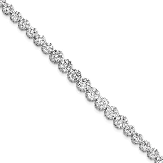 Cheryl M Sterling Silver Rhodium-plated Fancy Graduated Brilliant-cut CZ Cluster 7 Inch Bracelet with 1 Inch Extender QCM1667-7