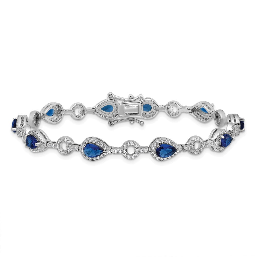 Cheryl M Sterling Silver Rhodium-plated Fancy Brilliant-cut Blue Glass & Brilliant-cut White CZ Circle and Teardrop 7.5 Inch Bracelet QCM1669-7.5