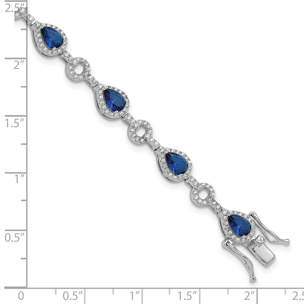 Cheryl M Sterling Silver Rhodium-plated Fancy Brilliant-cut Blue Glass & Brilliant-cut White CZ Circle and Teardrop 7.5 Inch Bracelet QCM1669-7.5