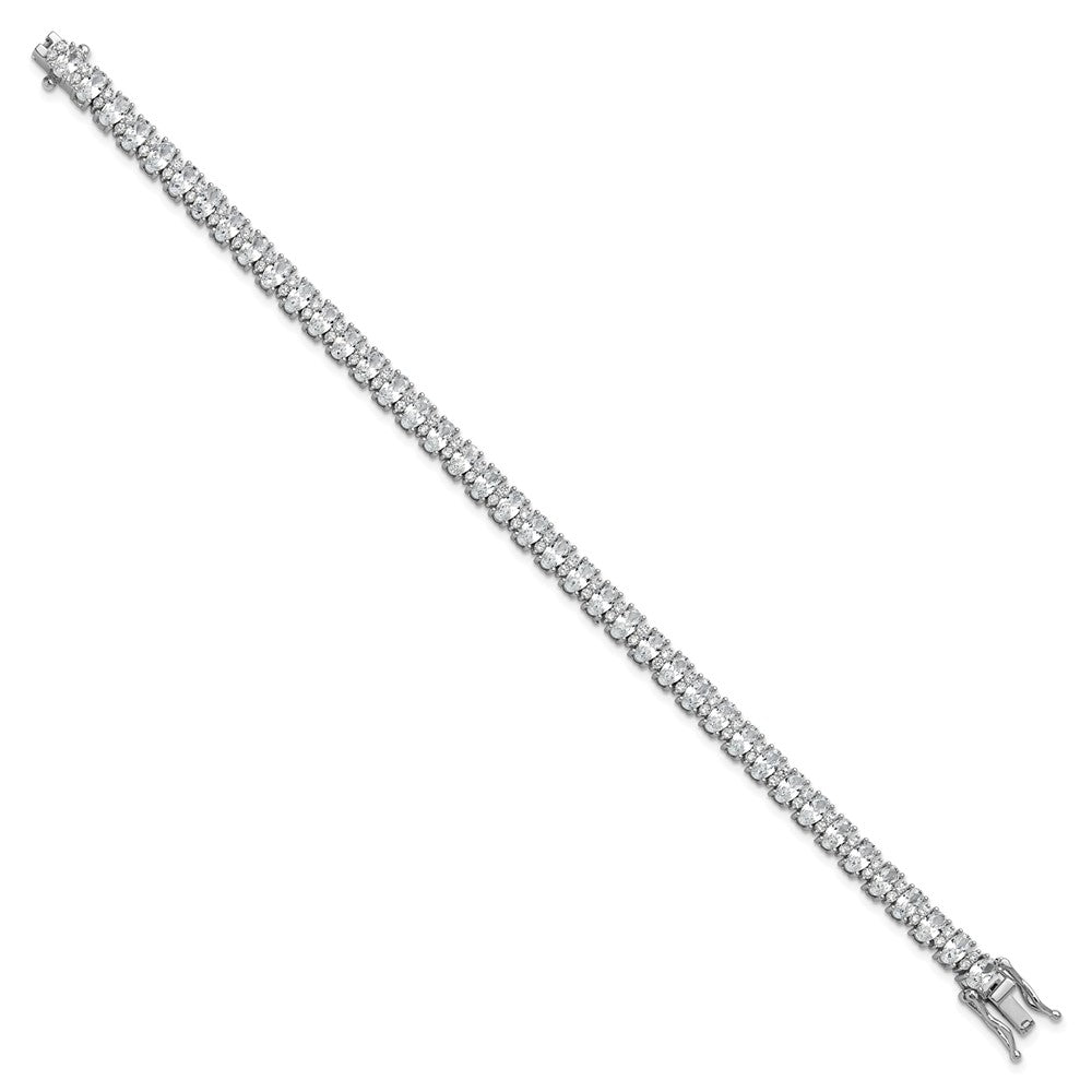 Cheryl M Sterling Silver Rhodium-plated Fancy Oval CZ Bracelet QCM1672-7.25