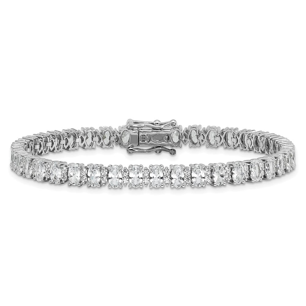 Cheryl M Sterling Silver Rhodium-plated Fancy Oval CZ Bracelet QCM1672-7.25