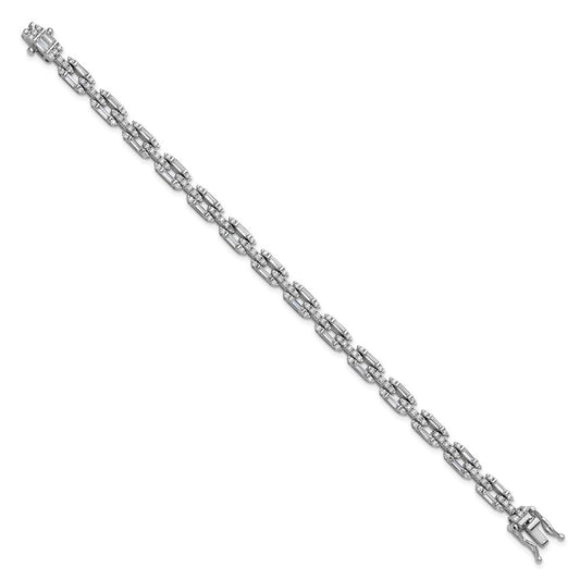 Cheryl M Sterling Silver Rhodium-plated Polished Fancy CZ Link Bracelet QCM1675-7