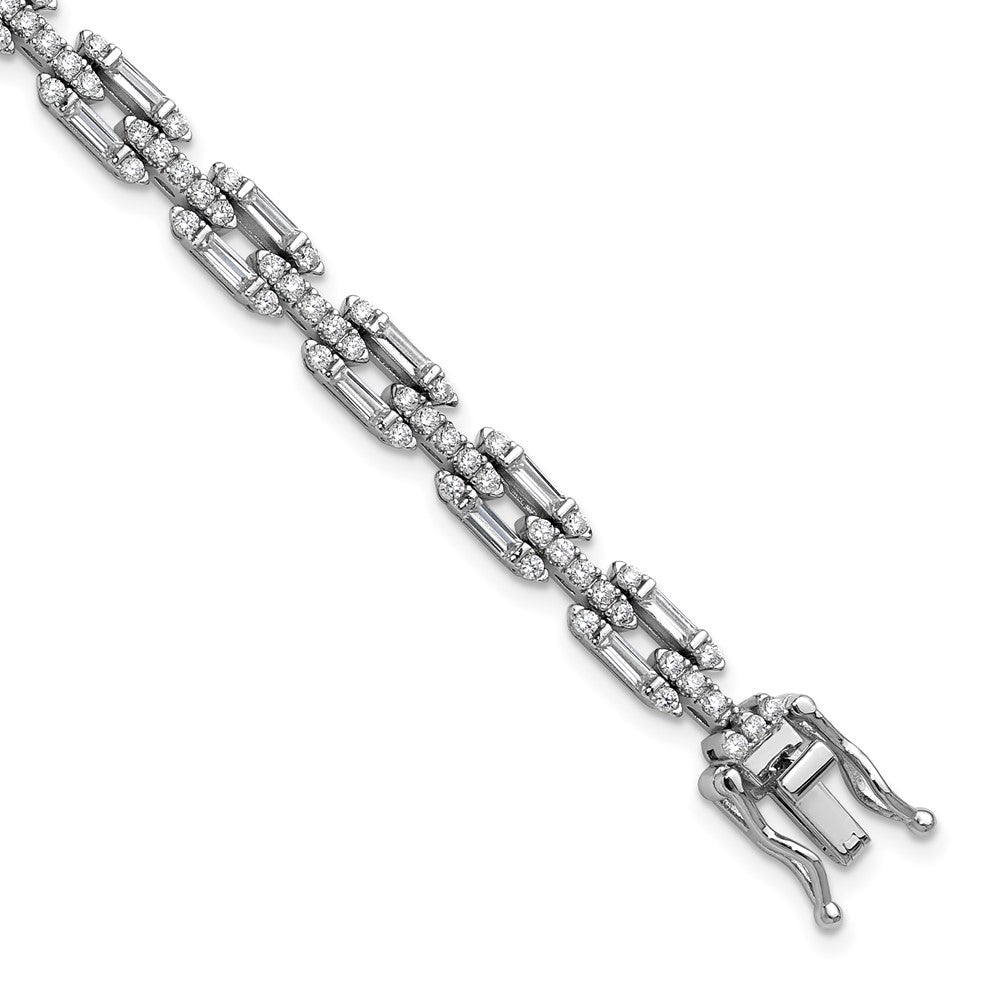 Cheryl M Sterling Silver Rhodium-plated Polished Fancy CZ Link Bracelet QCM1675-7