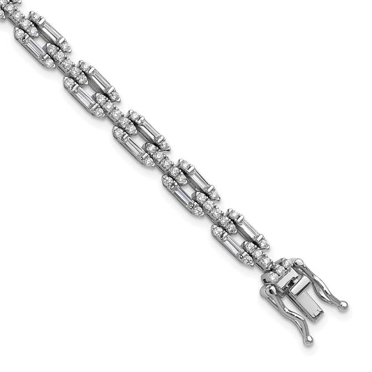 Cheryl M Sterling Silver Rhodium-plated Polished Fancy CZ Link Bracelet QCM1675-7