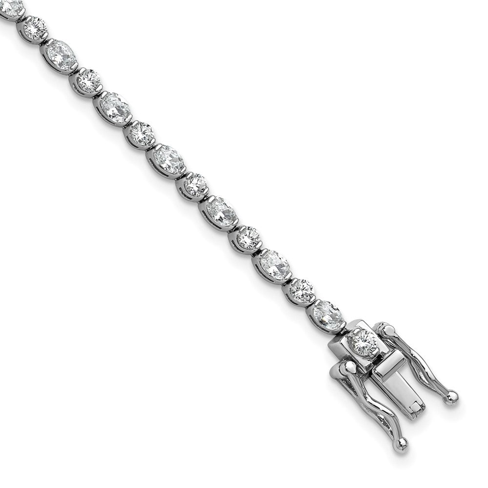 Cheryl M Sterling Silver Rhodium-plated Polished Fancy Round and Oval CZ Tennis Bracelet QCM1676-7.25