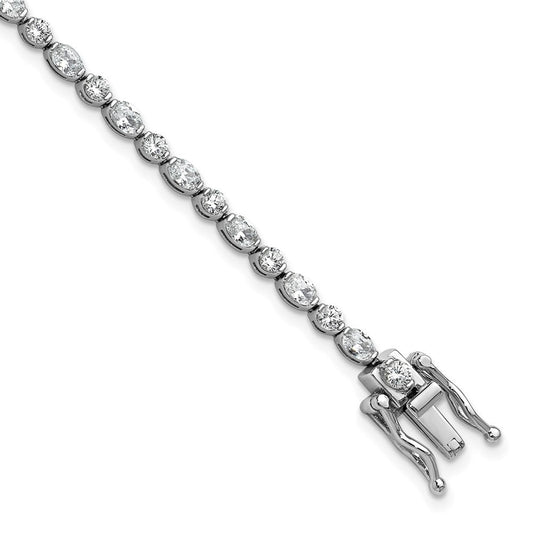 Cheryl M Sterling Silver Rhodium-plated Polished Fancy Round and Oval CZ Tennis Bracelet QCM1676-7.25
