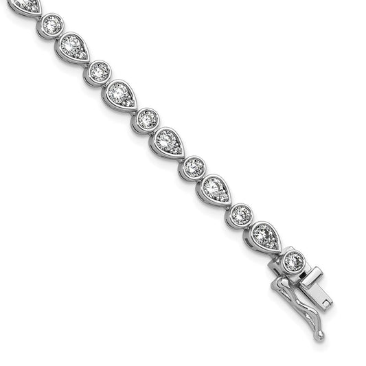 Cheryl M Sterling Silver Rhodium-plated Polished Bezel Set Round and Pear CZ Bracelet QCM1677-7.25