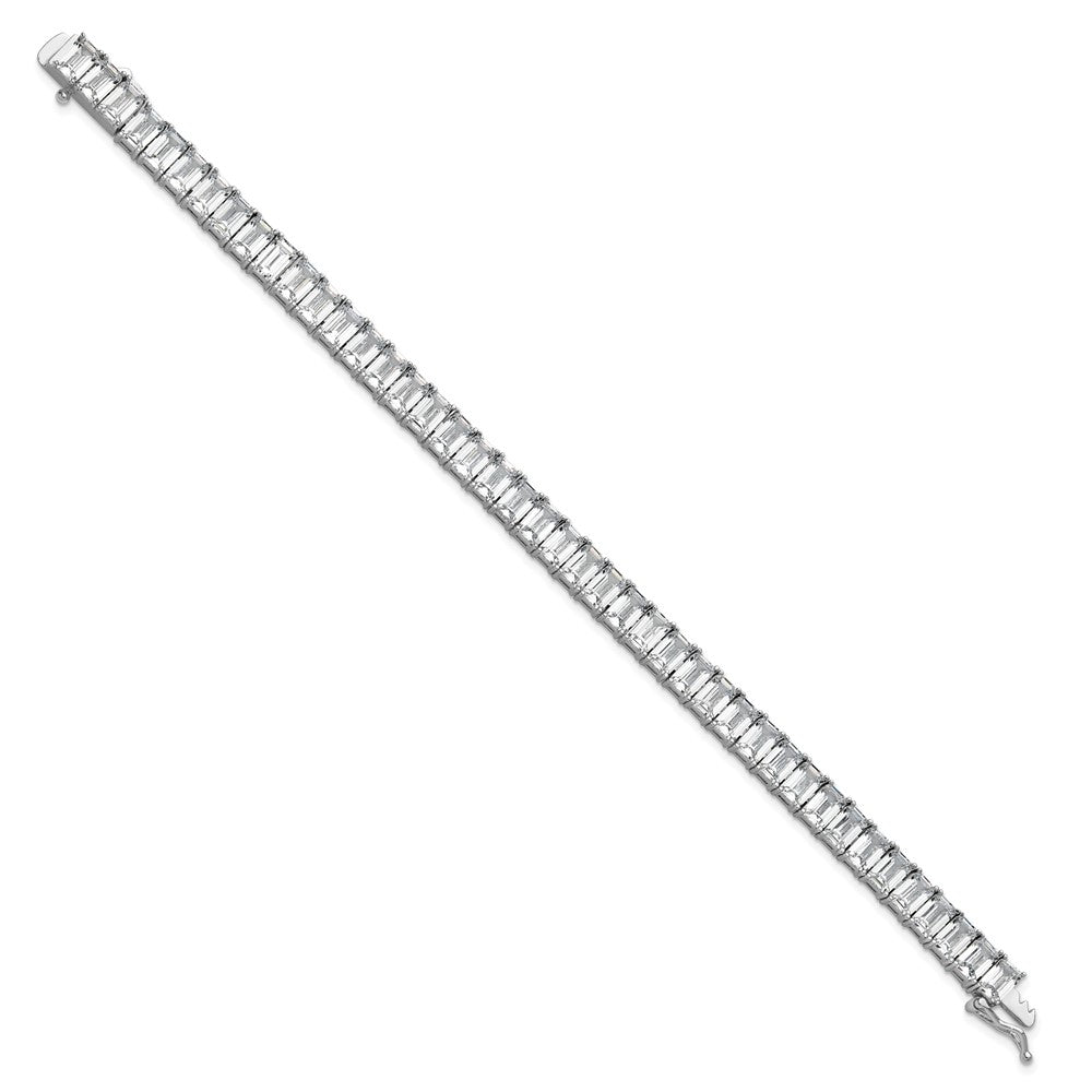 Cheryl M Sterling Silver Rhodium-plated Polished Emerald-cut CZ Tennis Bracelet QCM1678-7.25