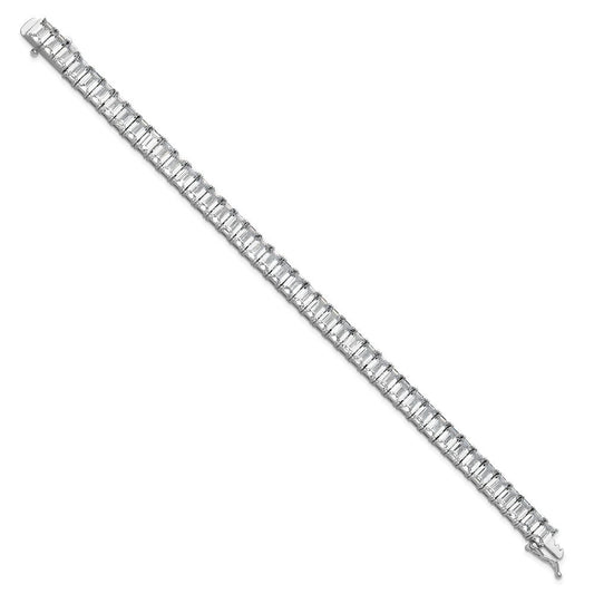 Cheryl M Sterling Silver Rhodium-plated Polished Emerald-cut CZ Tennis Bracelet QCM1678-7.25
