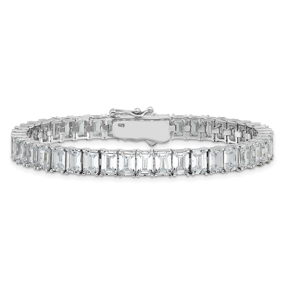 Cheryl M Sterling Silver Rhodium-plated Polished Emerald-cut CZ Tennis Bracelet QCM1678-7.25