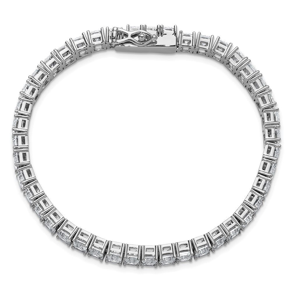 Cheryl M Sterling Silver Rhodium-plated Polished Emerald-cut CZ Tennis Bracelet QCM1678-7.25