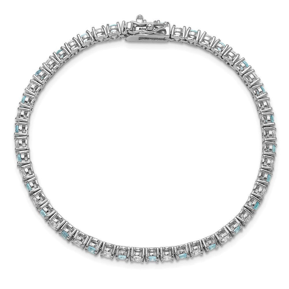 Cheryl M Sterling Silver Rhodium-plated Polished Aqua Glass and CZ Tennis Bracelet QCM1772-7