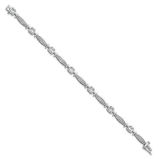 Cheryl M Sterling Silver Rhodium-plated Polished CZ Mom with Safety Clasp Bracelet QCM1776-7.5
