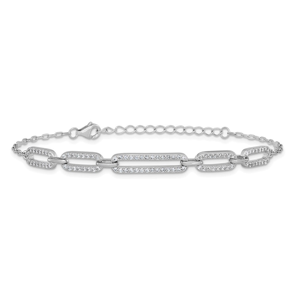 Cheryl M Sterling Silver Rhodium-plated Polished CZ Links with 1.5 Inch Extension Bracelet QCM1797-7