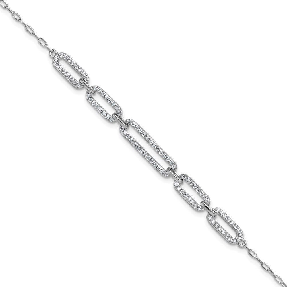 Cheryl M Sterling Silver Rhodium-plated Polished CZ Links with 1.5 Inch Extension Bracelet QCM1797-7
