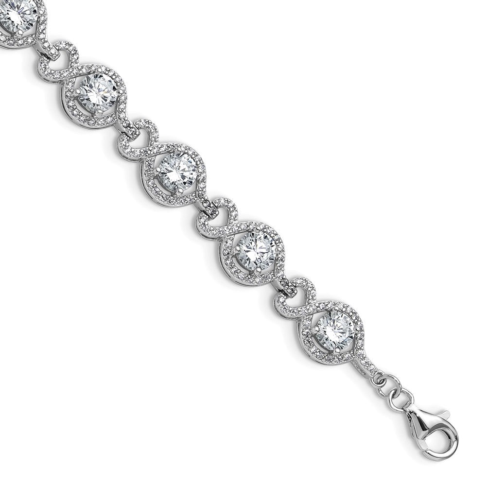 Cheryl M Sterling Silver Rhodium-plated Polished Fancy CZ with 1 Inch Extension Bracelet QCM1831-7.5