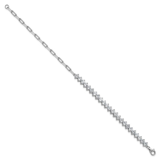 Cheryl M Sterling Silver Rhodium-plated Polished Fancy CZ and Paperclip Link Bracelet QCM1832-8
