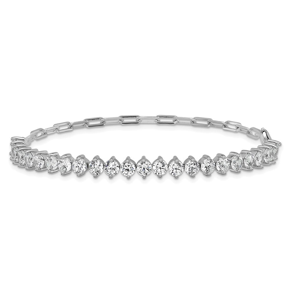 Cheryl M Sterling Silver Rhodium-plated Polished Fancy CZ and Paperclip Link Bracelet QCM1832-8