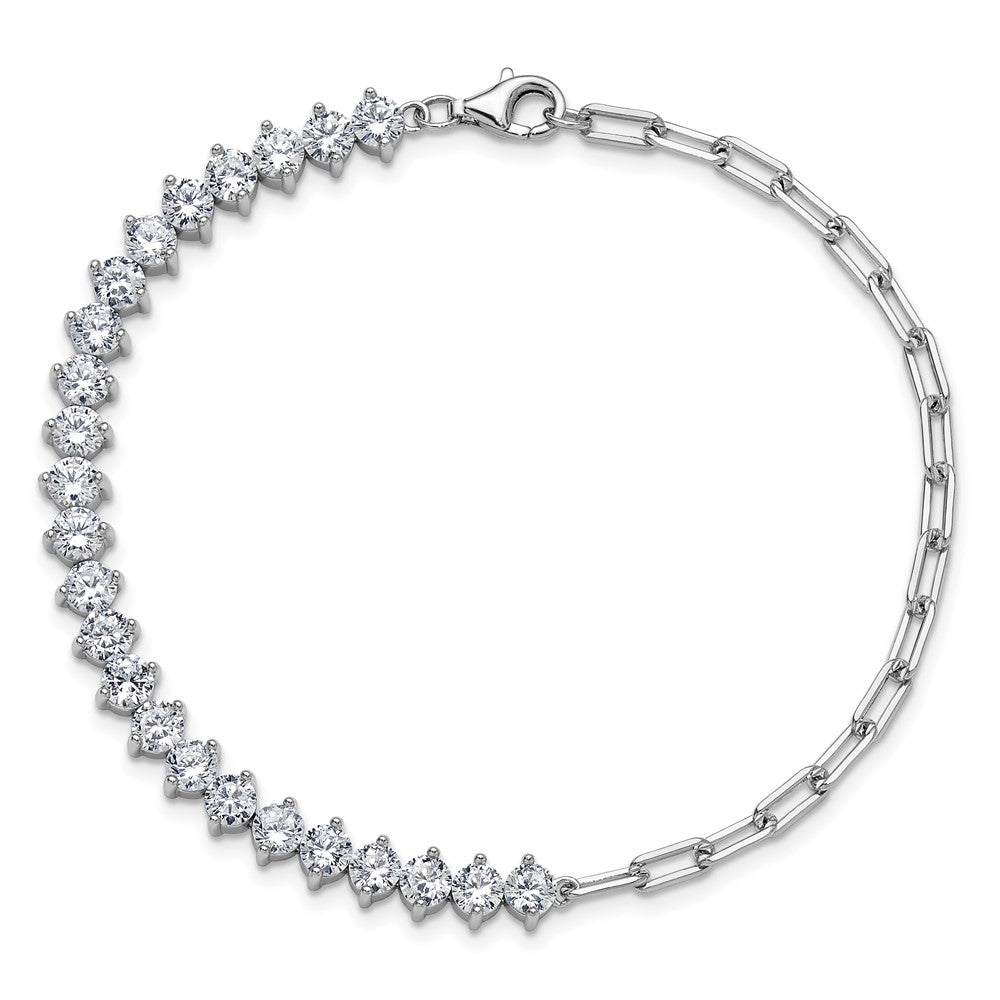 Cheryl M Sterling Silver Rhodium-plated Polished Fancy CZ and Paperclip Link Bracelet QCM1832-8