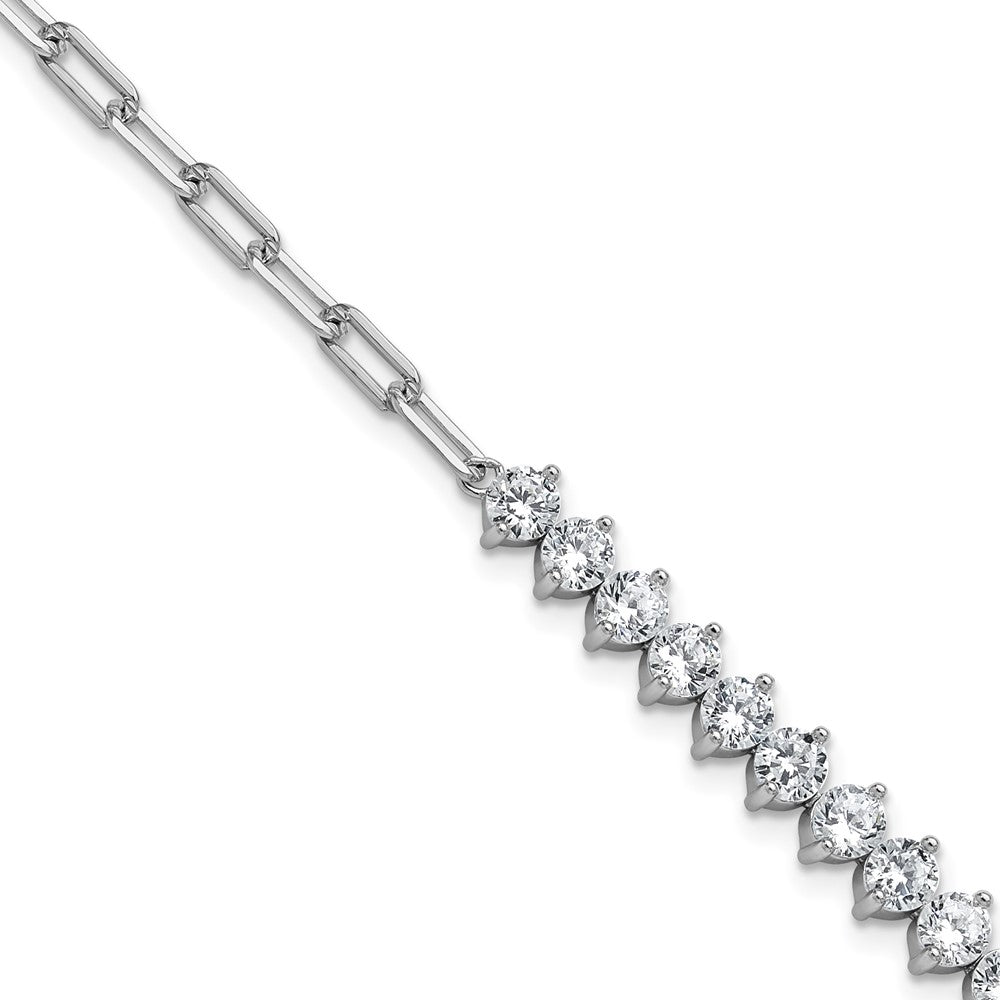 Cheryl M Sterling Silver Rhodium-plated Polished Fancy CZ and Paperclip Link Bracelet QCM1832-8
