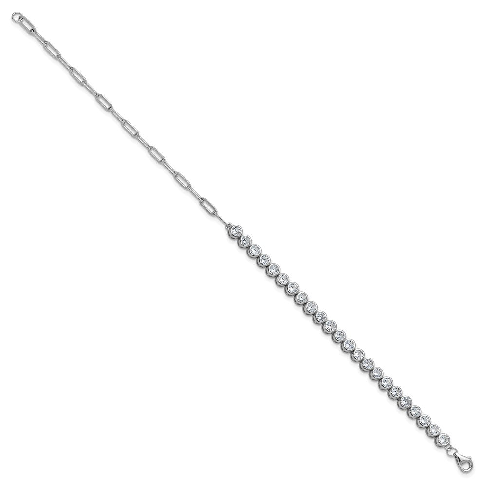 Cheryl M Sterling Silver Rhodium-plated Polished Bezel Set CZ and Paperclip Link Bracelet QCM1833-8