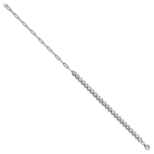 Cheryl M Sterling Silver Rhodium-plated Polished Bezel Set CZ and Paperclip Link Bracelet QCM1833-8