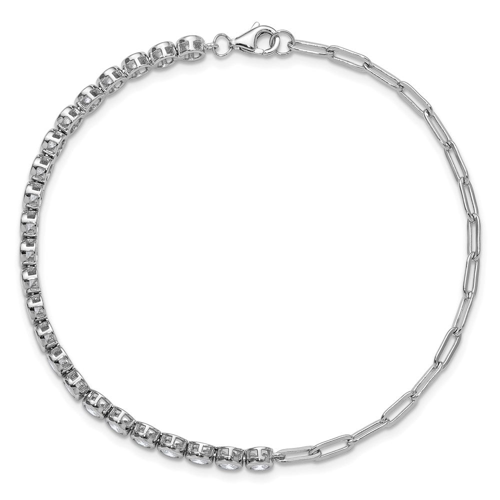 Cheryl M Sterling Silver Rhodium-plated Polished Bezel Set CZ and Paperclip Link Bracelet QCM1833-8
