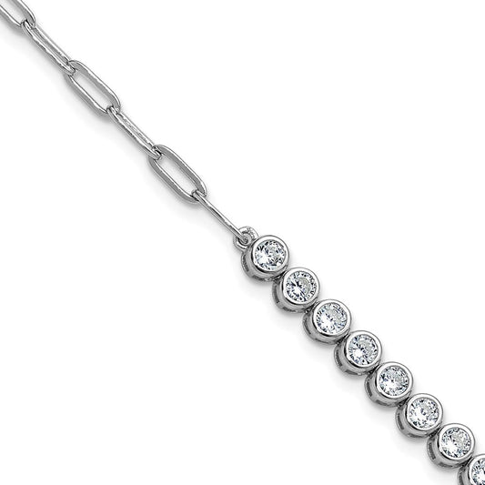 Cheryl M Sterling Silver Rhodium-plated Polished Bezel Set CZ and Paperclip Link Bracelet QCM1833-8