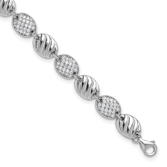 Cheryl M Sterling Silver Rhodium-plated Polished and Grooved CZ Ovals with 1 Inch Extension Bracelet QCM1837-7