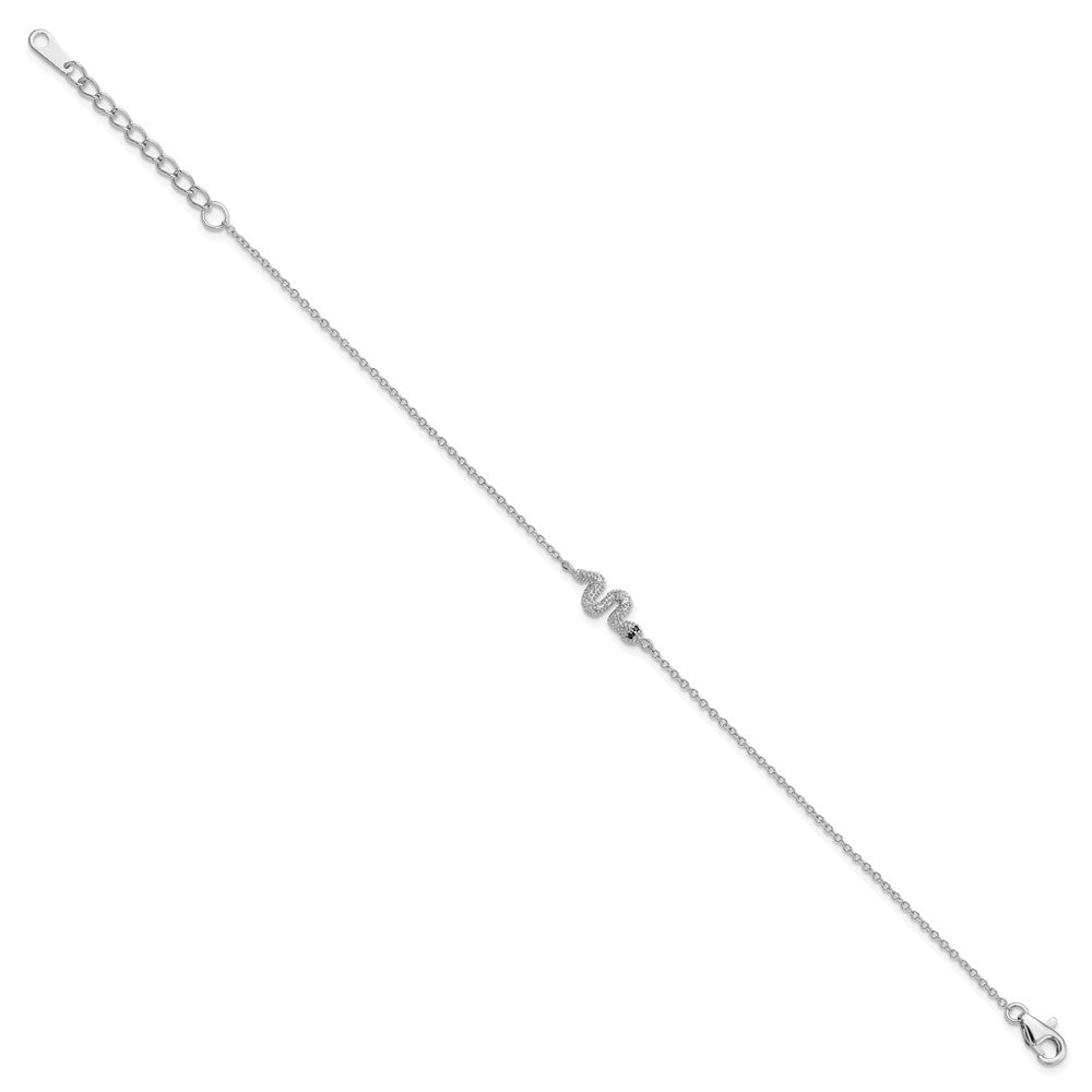 Cheryl M Sterling Silver Rhodium-plated Polished Black and White CZ Snake 7 Inch with 1 Inch Extension Bracelet QCM1853-7
