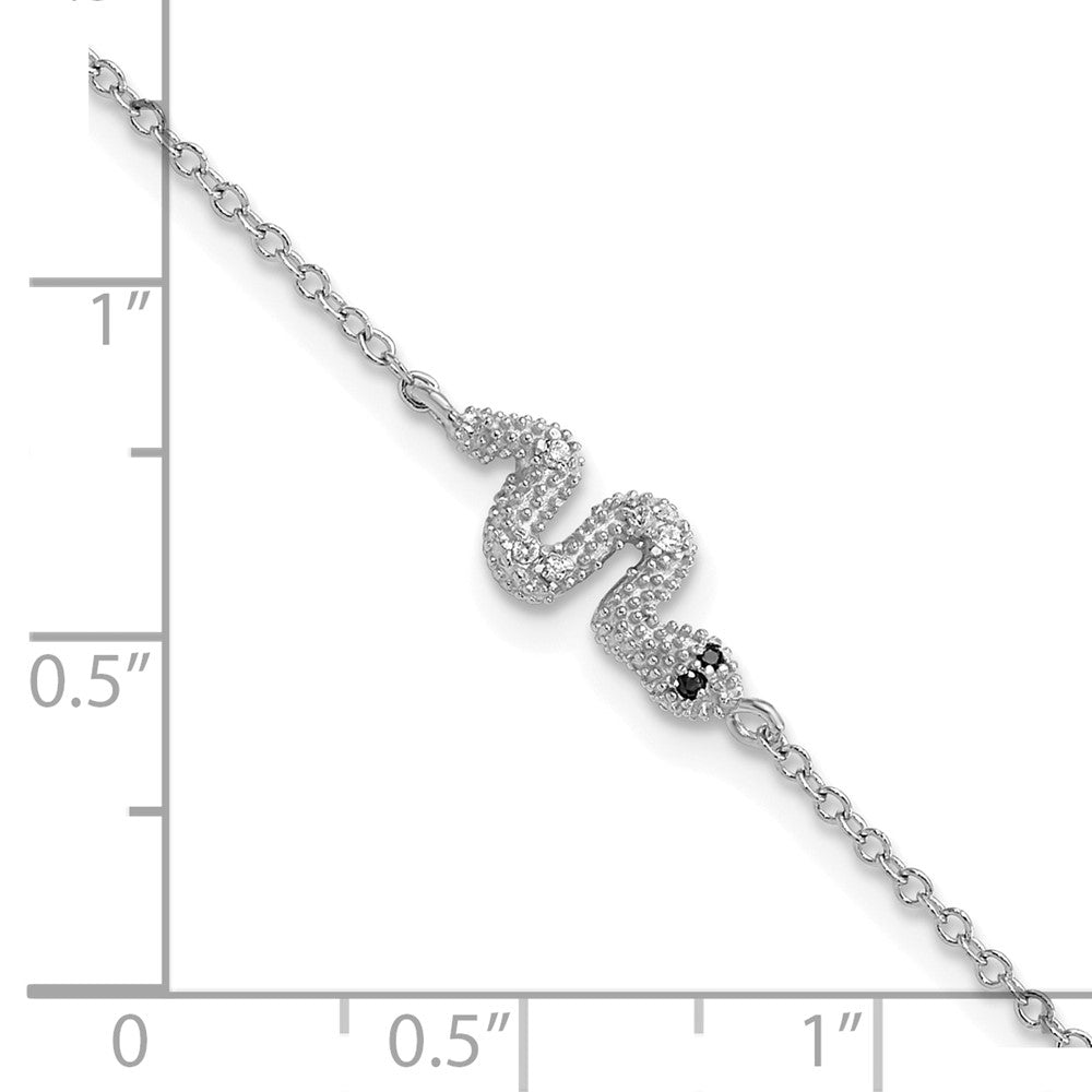 Cheryl M Sterling Silver Rhodium-plated Polished Black and White CZ Snake 7 Inch with 1 Inch Extension Bracelet QCM1853-7