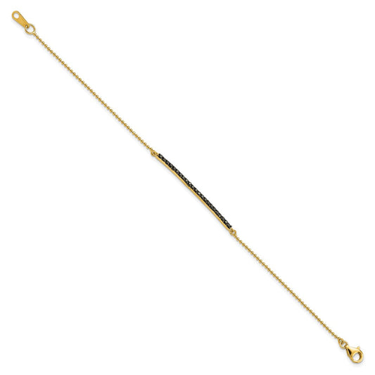 Cheryl M Sterling Silver Hematite and Gold-plated Polished and Beaded Black CZ Bar 7 Inch Bracelet QCM1958-7