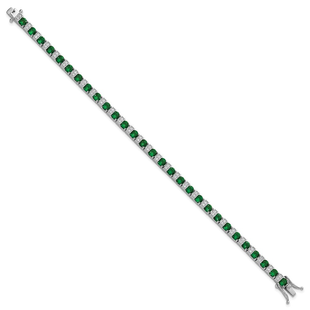 Cheryl M Sterling Silver Rhodium-plated Polished Green Glass and CZ 7.25 Inch Bracelet QCM1959-7.25