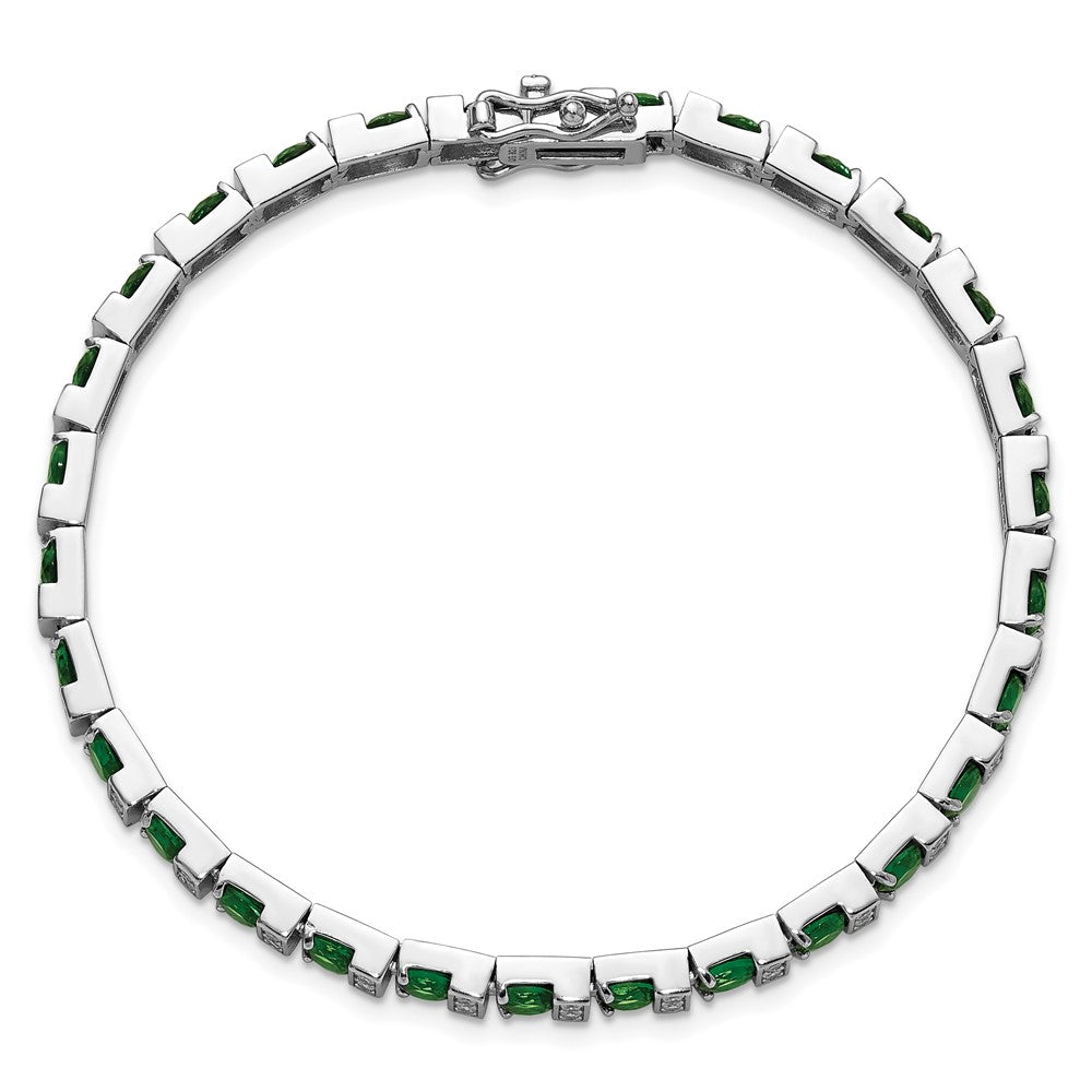 Cheryl M Sterling Silver Rhodium-plated Polished Green Glass and CZ 7.25 Inch Bracelet QCM1959-7.25