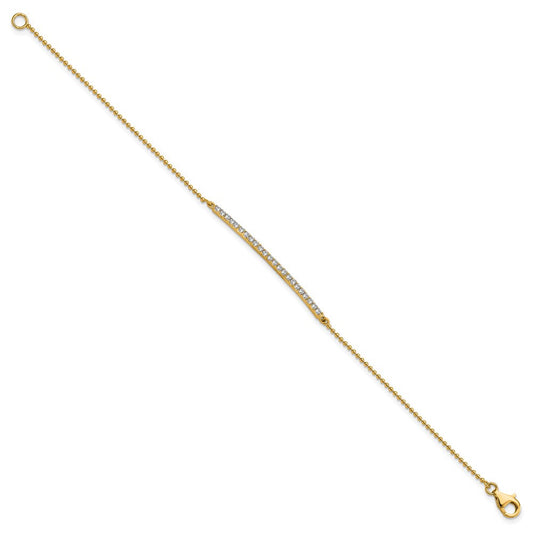 Cheryl M Sterling Silver Gold-plated Polished and Beaded CZ Bar 7 Inch Bracelet QCM1960-7