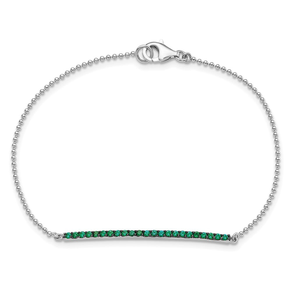 Cheryl M Sterling Silver Hematite and Rhodium-plated Polished and Beaded Green Glass Bar 7 Inch Bracelet QCM1970-7