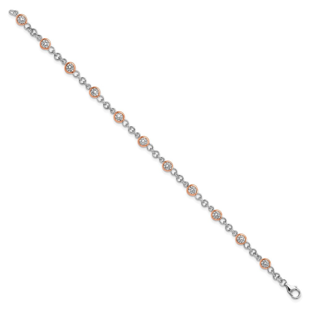 Cheryl M Sterling Silver Rhodium-plated and Rose Gold-plated Accent Brilliant-cut CZ Bezel 11 Station 7.25 Inch Bracelet QCM919-7.25