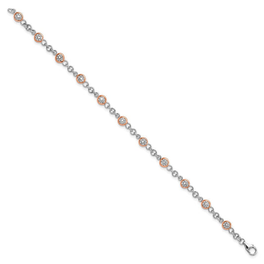 Cheryl M Sterling Silver Rhodium-plated and Rose Gold-plated Accent Brilliant-cut CZ Bezel 11 Station 7.25 Inch Bracelet QCM919-7.25