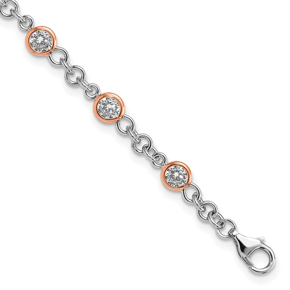 Cheryl M Sterling Silver Rhodium-plated and Rose Gold-plated Accent Brilliant-cut CZ Bezel 11 Station 7.25 Inch Bracelet QCM919-7.25
