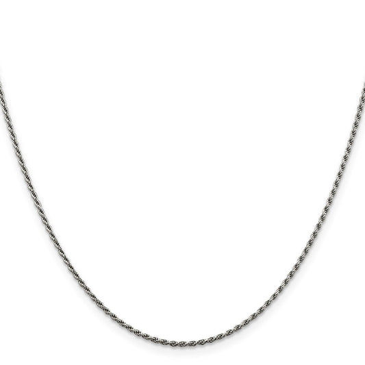 Sterling Silver Rhodium-plated 1.5mm Diamond-cut Rope ChainQDC020R