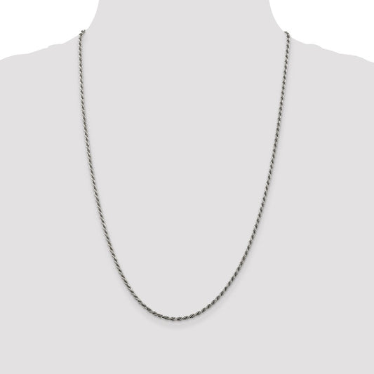 Sterling Silver Rhodium-plated 2.25mm Diamond-cut Rope ChainQDC050R