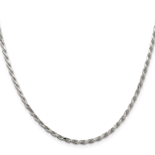 Sterling Silver 2.5mm Diamond-cut Rope Chain w/4in ext.QDC055