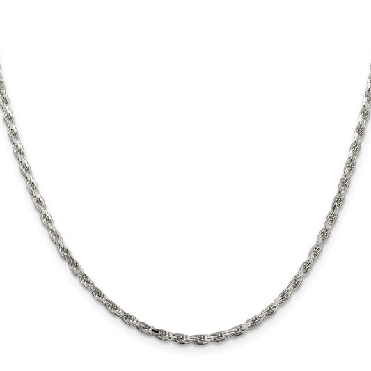 Sterling Silver Rhodium-plated 2.5mm Diamond-cut Rope ChainQDC055R