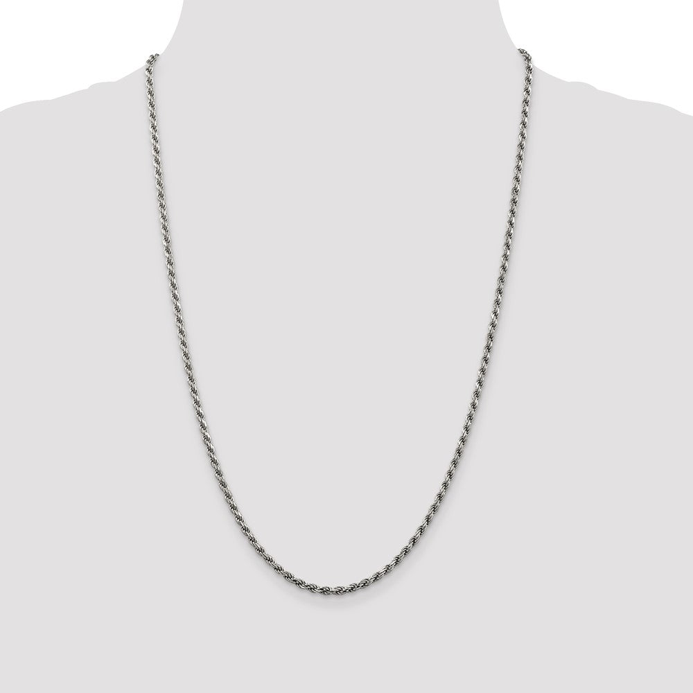 Sterling Silver Rhodium-plated 2.75mm Diamond-cut Rope ChainQDC060R