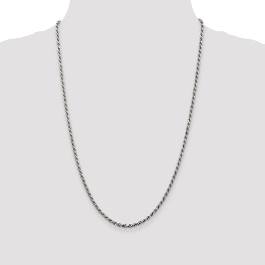 Sterling Silver Rhodium-plated 2.75mm Diamond-cut Rope ChainQDC060R