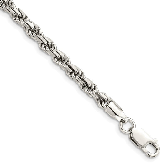 Sterling Silver Rhodium-plated 4.6mm Diamond-cut Rope Chain QDC100R-8