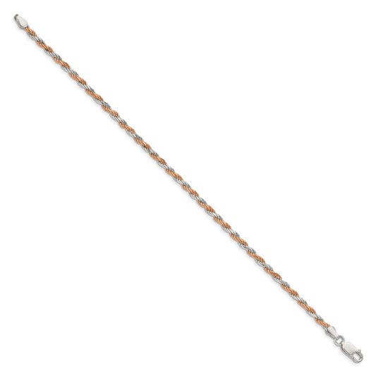 Sterling Silver And Rose Vermeil 2.5mm Diamond-cut Rope Chain QDCR060-8