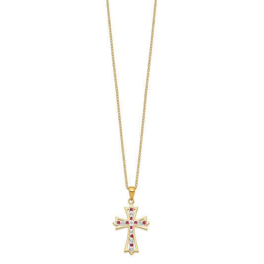 Diamond Fascination Diamond Mystique Sterling Silver 18K Gold-plated Diamond and Ruby Cross 18 Inch Necklace QDF128